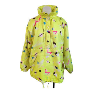 Vintage 80s San Felice Medium Ski Full Zip Coat Jacket Neon Yellow Abstract